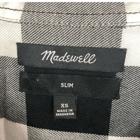 Women’s Madewell Black and White Buffalo Plaid Button-Up Shirt, Size XS Slim - Picture 3 of 7